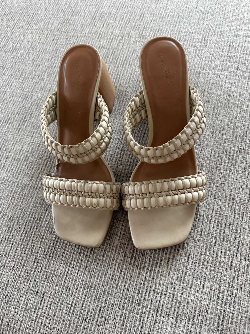 Universal Thread Woven Braided Block Heel Slide Sandals | Cream | Size 8
